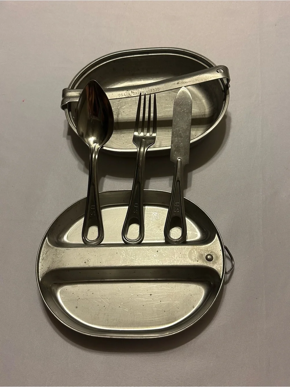 Vintage US Military- Regal 1966 Vietnam era Mess Kit with Utensils - Silver